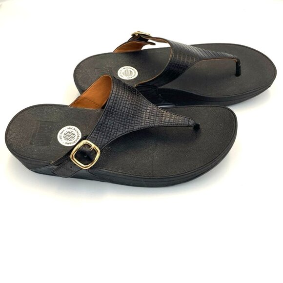 FitFlop Black Thong Sandals Flip-Flops Women's Sz 9 Adjustable Buckle - Picture 3 of 8